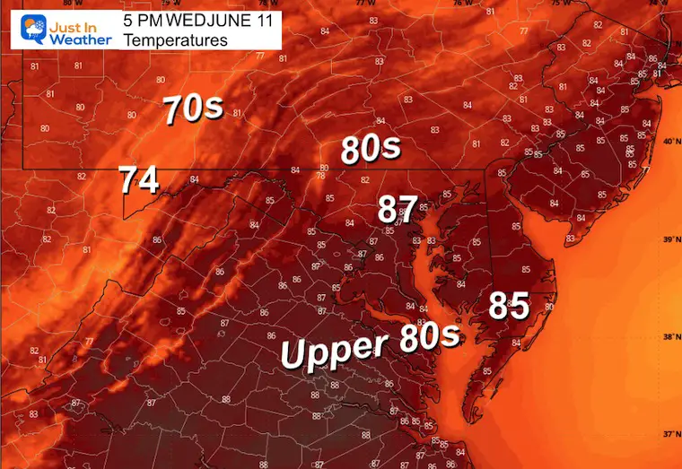 June 10 weather temperatures Wednesday afternoon