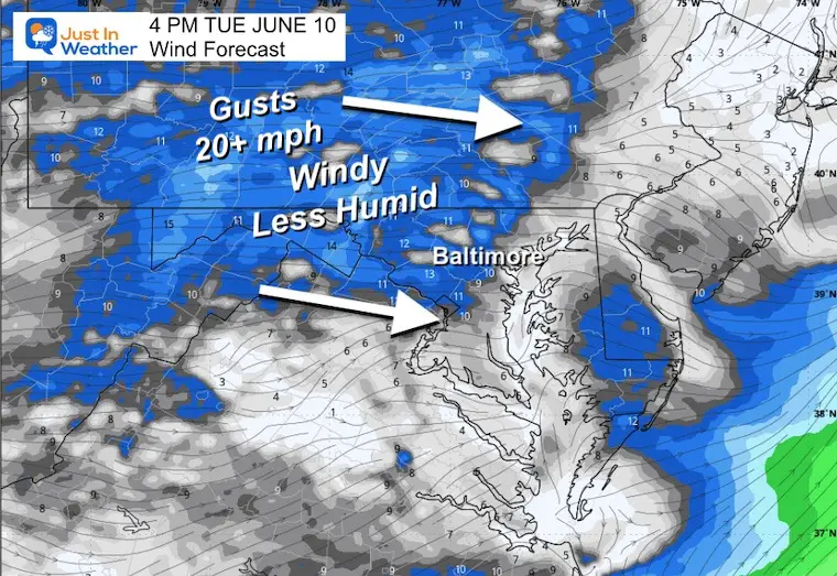 June 10 weather wind Tuesday afternoon 4 PM