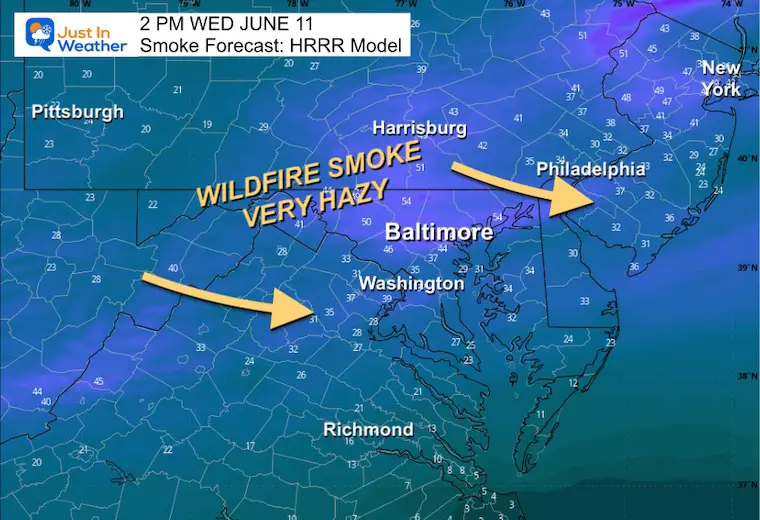 June 11 weather smoke forecast Wednesday afternoon