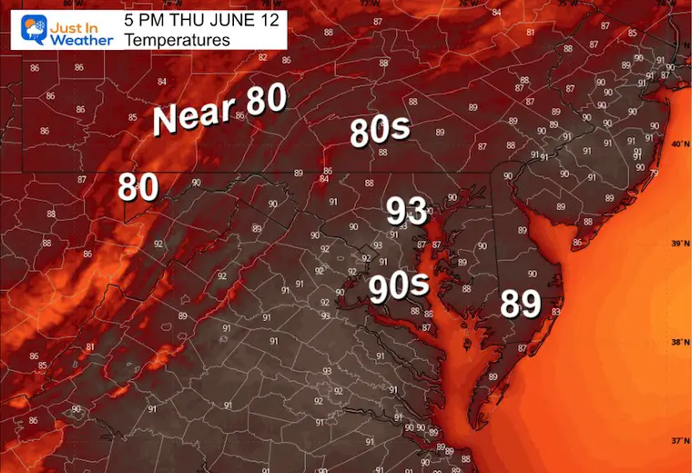 June 11 weather temperatures Wednesday afternoon