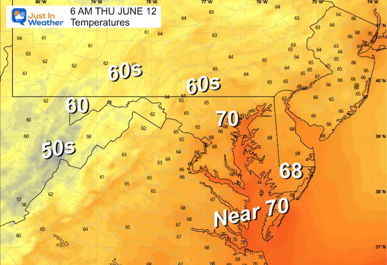 June 11 weather temperatures Wednesday morning