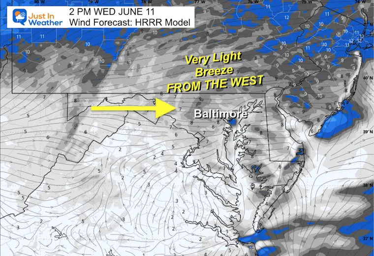 June 11 weather wind forecast Wednesday afternoon
