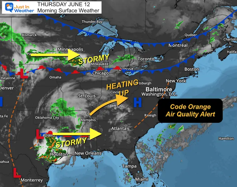 June 12 weather storm map Thursday morning