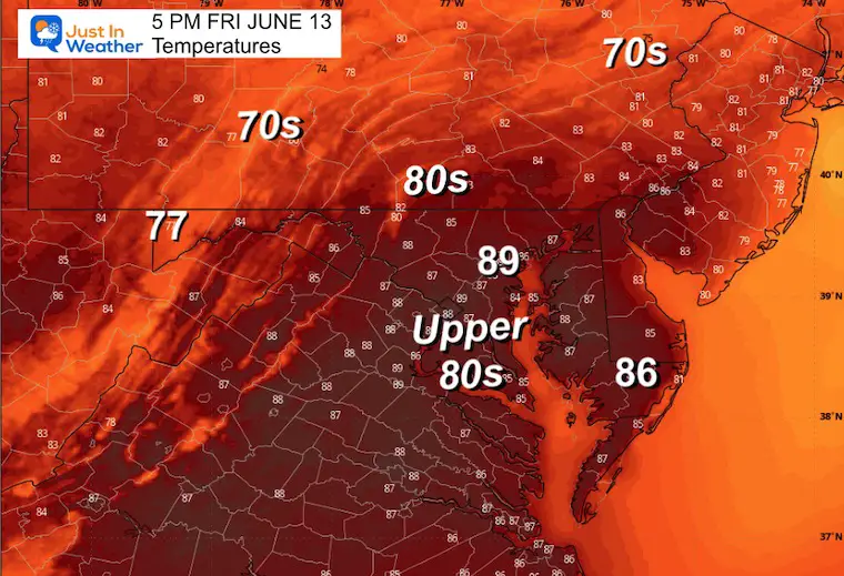 June 12 weather temperatures Friday afternoon