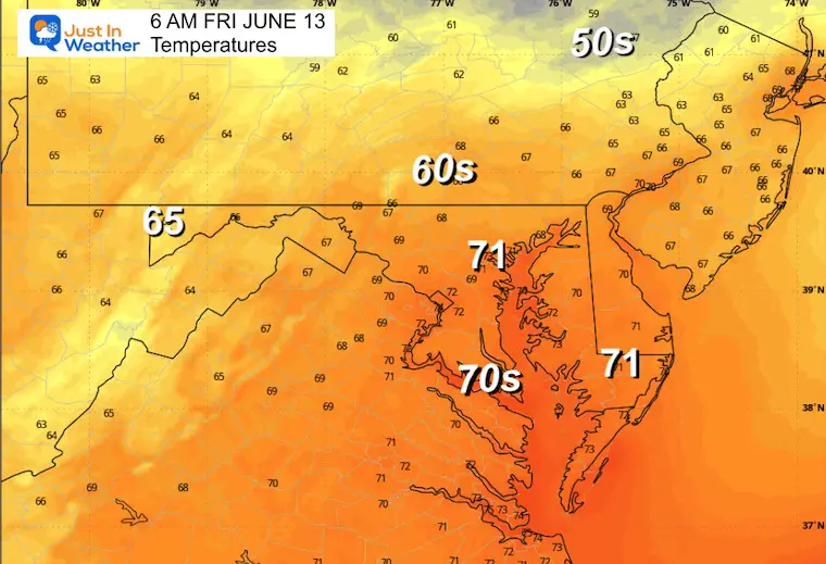 June 12 weather temperatures Friday morning