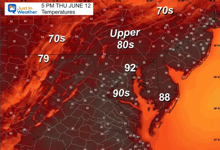 June 12 weather temperatures Thursday afternoon