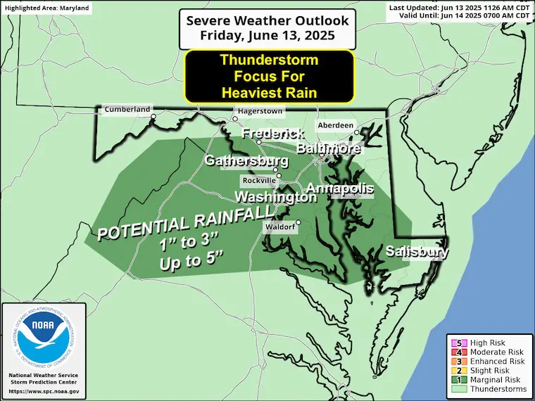 Juen 13 NOAA Severe Storm Risk Friday