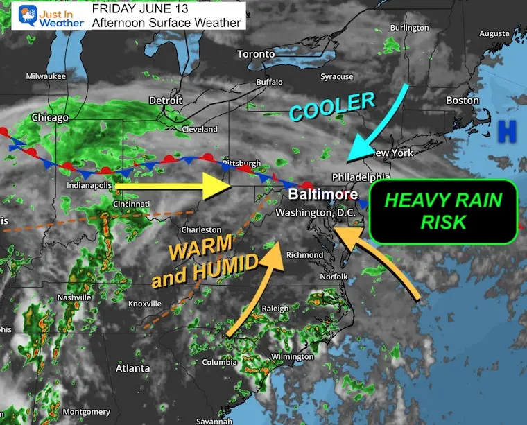 June 13 weather storm map Friday afternoon USA