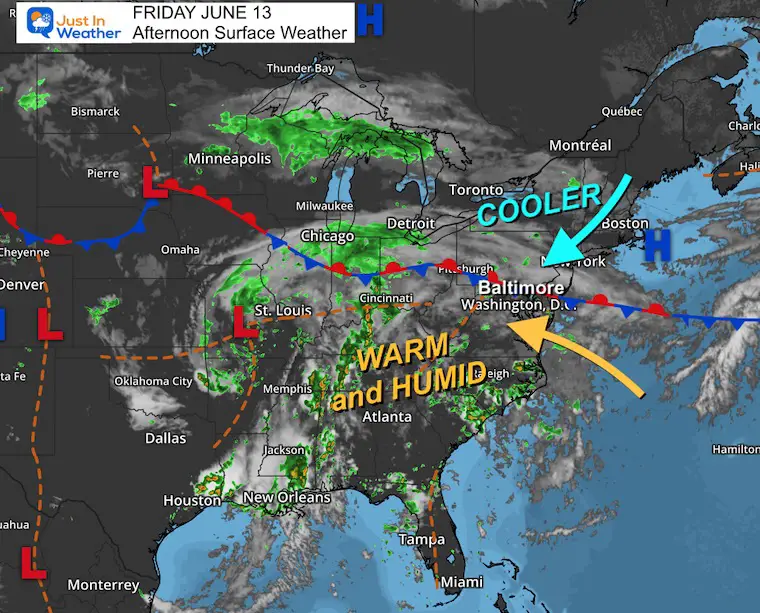 June 13 weather storm map Friday afternoon