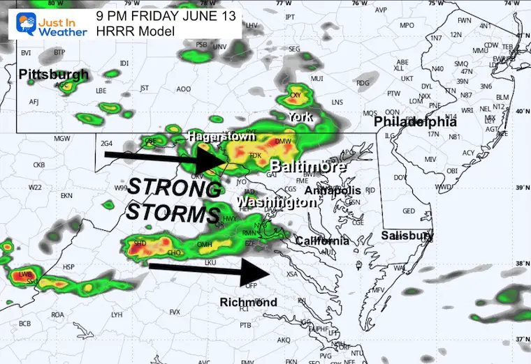 June 13 weather storm radar forecast 9 PM