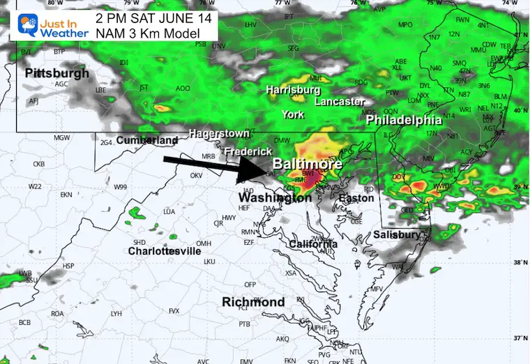 June 13 weather storm NAM radar forecast Saturday 2 PM
