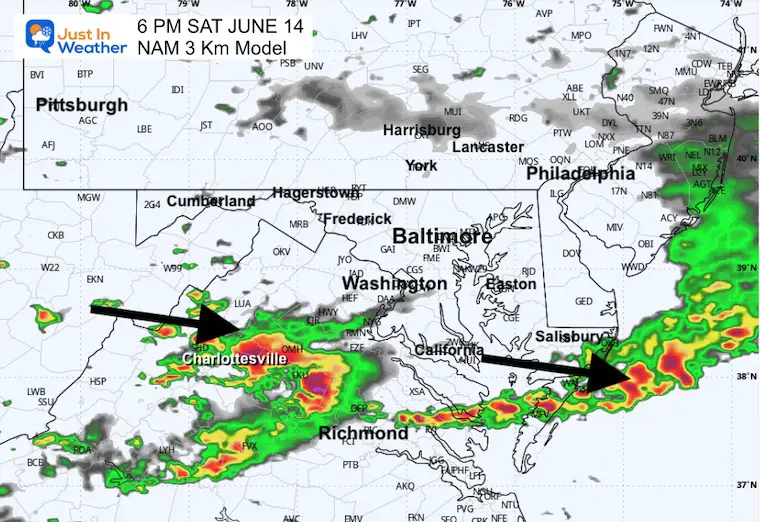 June 13 weather storm NAM radar forecast Saturday 6 PM