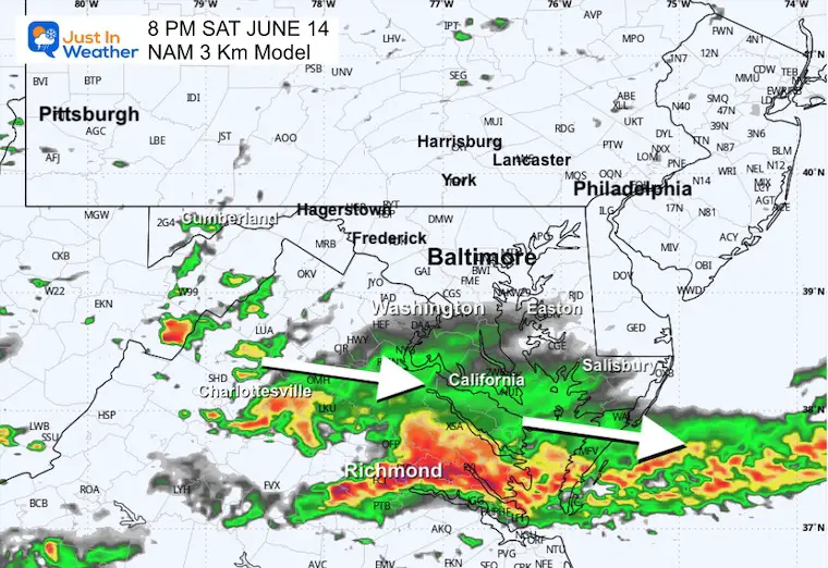 June 13 weather storm NAM radar forecast Saturday 8 PM