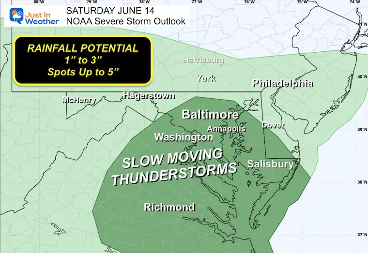 Flood Watch Saturday June 14 Update: Expanded North Through Maryland and Pennsylvania – Just In Weather