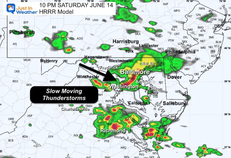 June 14 weather storm forecast radar Saturday 10 PM