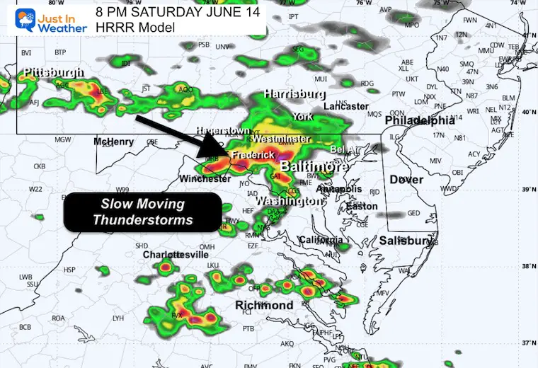 June 14 weather storm forecast radar Saturday 8 PM