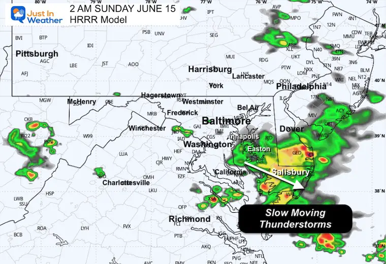 June 14 weather storm forecast radar Sunday 2 PM