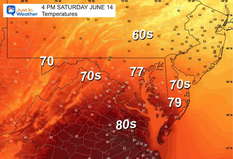 June 14 weather temperatures Saturday afternoon