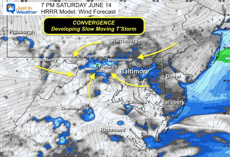 June 14 weather storm Saturday evening Wind forecast