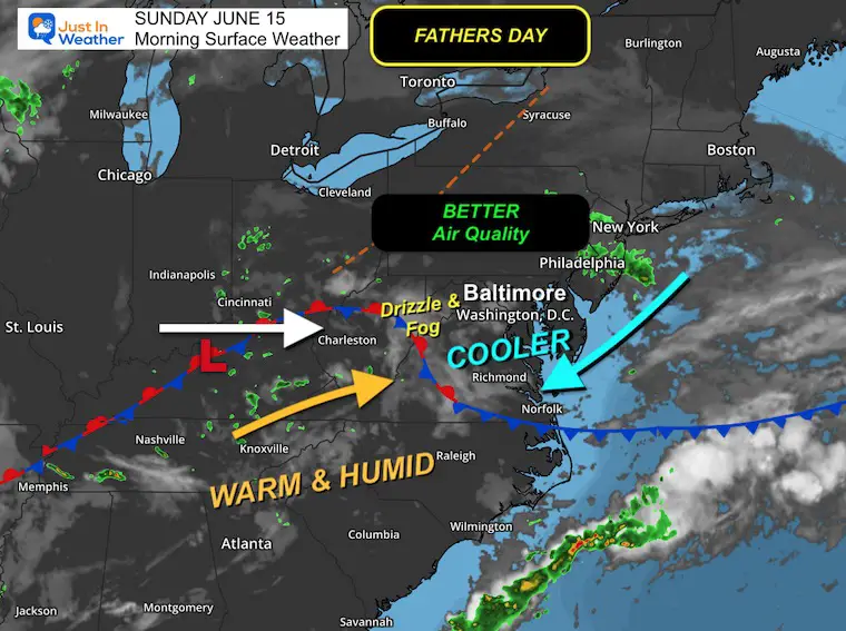 June 15 weather Sunday morning Fathers Day