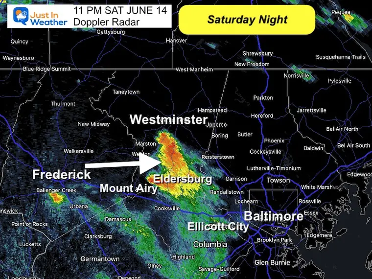 June 15 Saturday Night storm rain Maryland