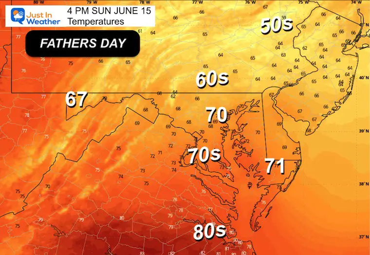 June 15 weather temperatures Sunday afternoon