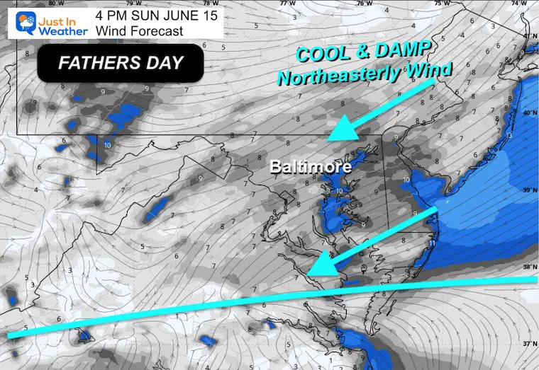 June 15 weather wind forecast Sunday afternoon Fathers Day