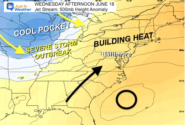 June 16 weather jet stream heat wave Wednesday