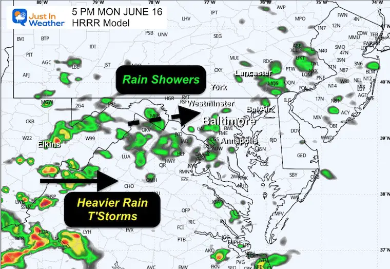 June 16 weather rain forecast radar Monday evening