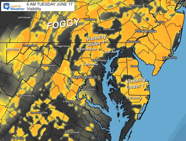 June 17 morning fog visibility map