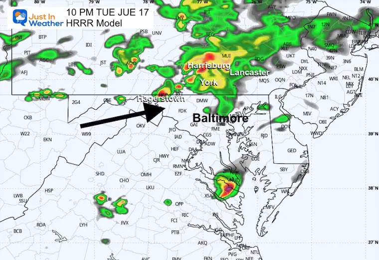 June 17 weather forecast radar storm Tuesday 10 PM