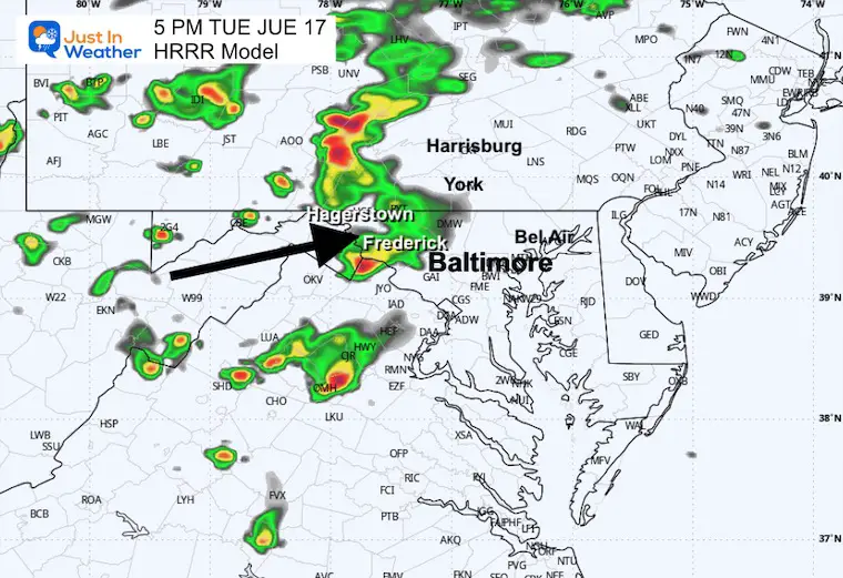 June 17 weather forecast radar storm Tuesday 5 PM
