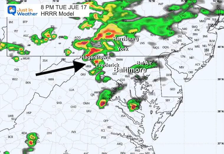 June 17 weather forecast radar storm Tuesday 8 PM