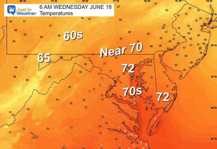 June 17 weather temperatures Wednesday morning
