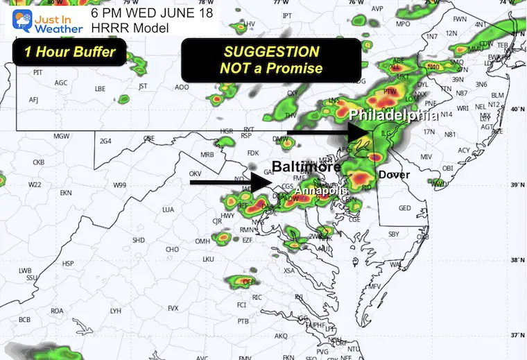June 18 storm radar update HRRR Wednesday 6 PM