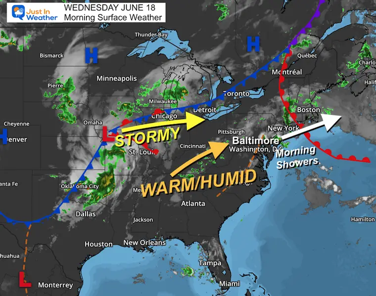 June 18 weather storm map Wednesday morning