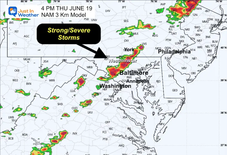 June 18 weather forecast storm radar Thursday 4 PM
