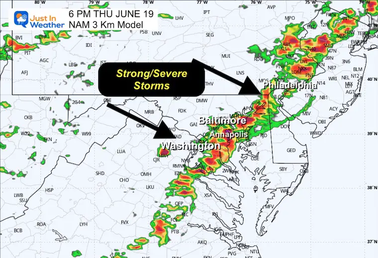 June 18 weather forecast storm radar Thursday 6 PM