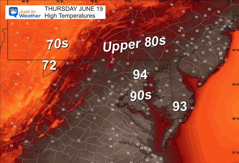 June 18 weather temperatures Thursday afternoon