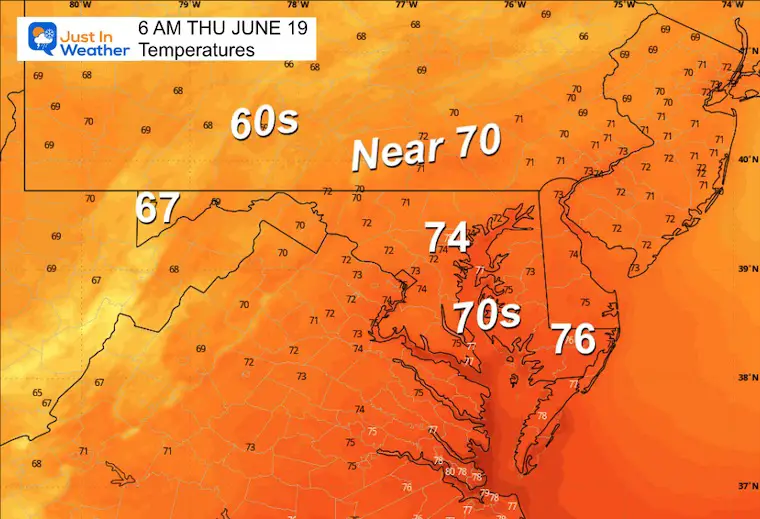 June 18 weather temperatures Thursday morning