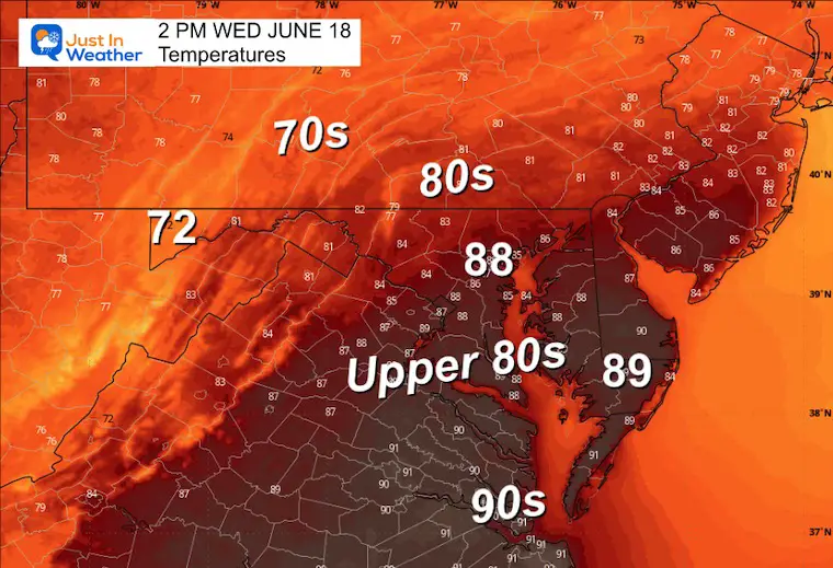 June 18 weather temperatures Wednesday afternoon