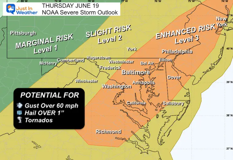 June 19 weather NOAA Severe Storm Risk Thursday