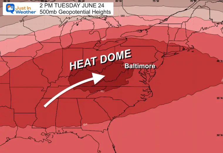 June 19 weather jet stream heat dome Tuesday