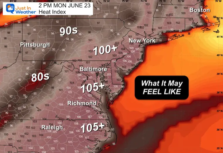 June 19 weather heat index Monday