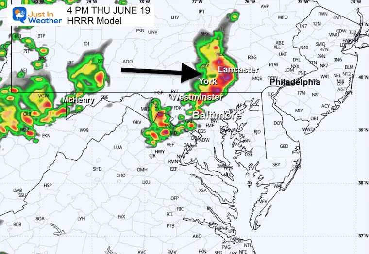 June 19 weather storm forecast radar 4 PM