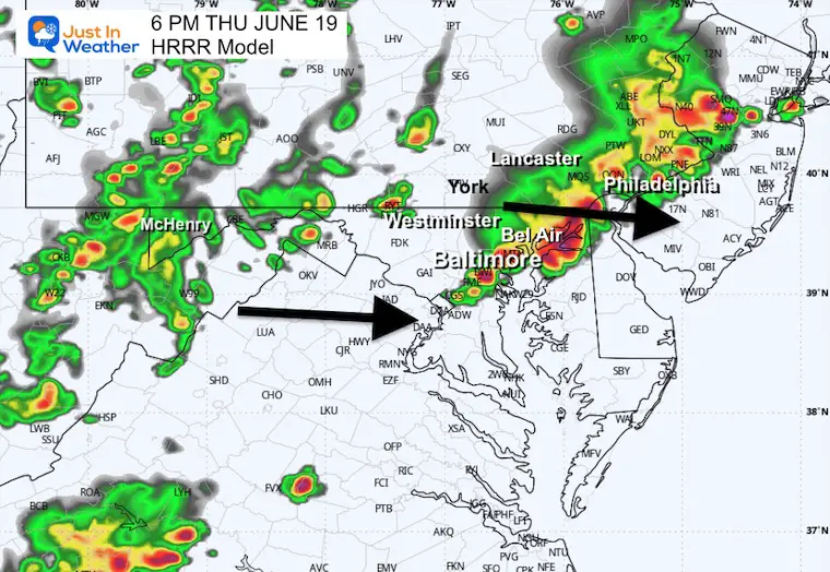 June 19 weather storm forecast radar 6 PM