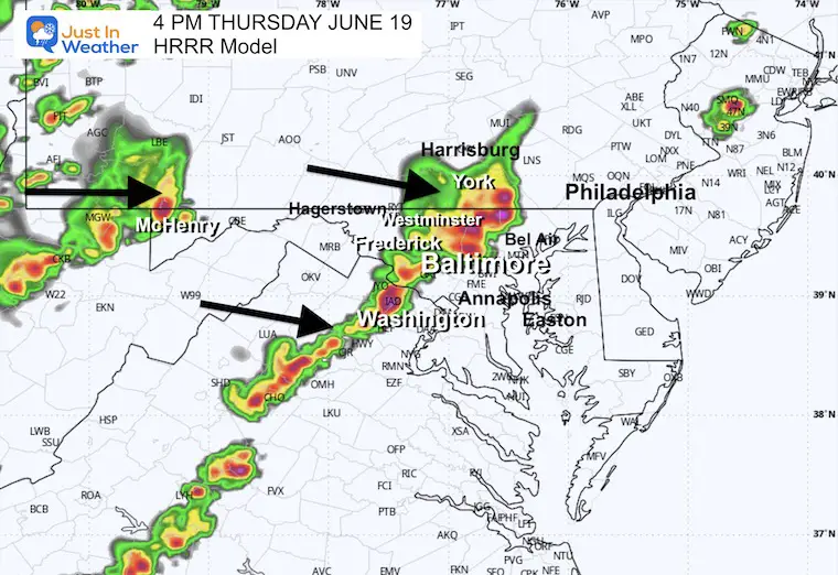 June 19 weather storm radar forecast 4 PM