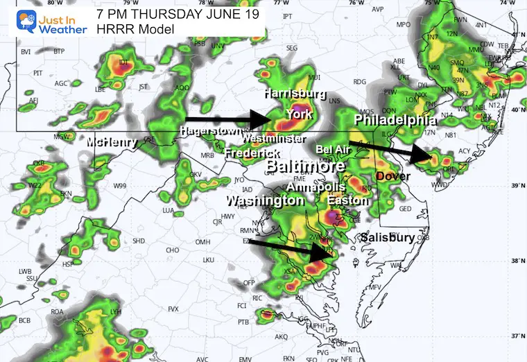 June 19 weather storm radar forecast 7 PM