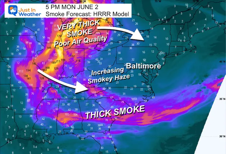 June 2 weather smoke forecast Monday afternoon