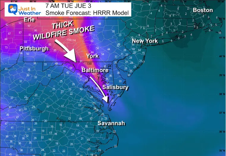 June 2 weather smoke forecast tonight Tuesday morning close